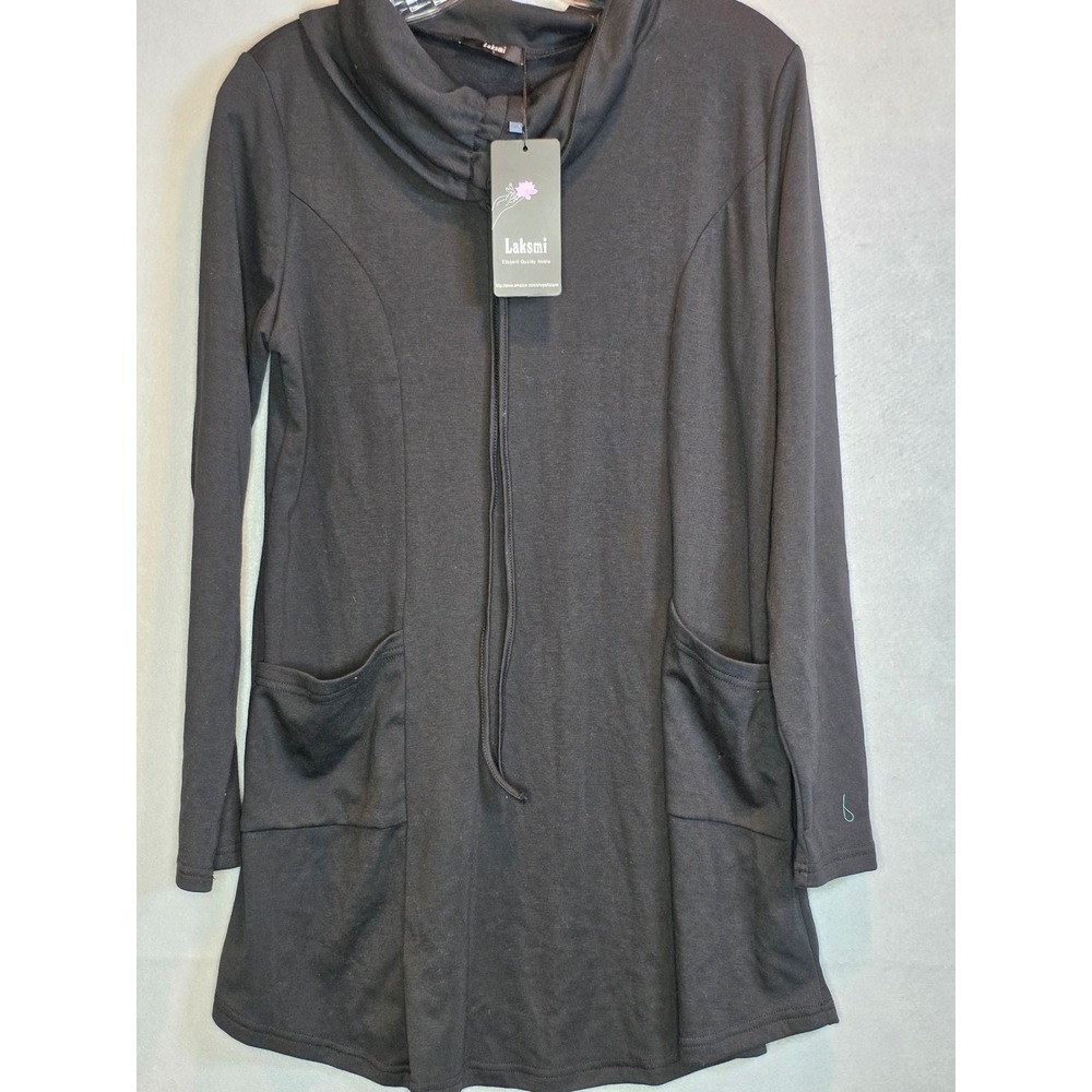 Laksmi Black Cowl Neck Tunic Top with Pockets L17CT45BK104 Large NWT